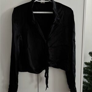 Black Satin Long Sleeve Blouse